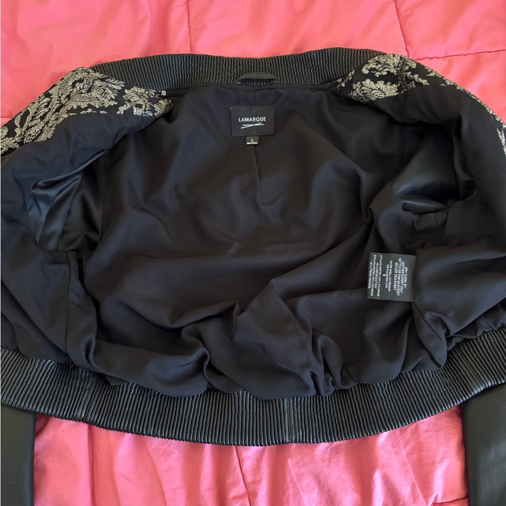 Lamarque Leather Black and Gold Bomber Jacket - Picture 7 of 12
